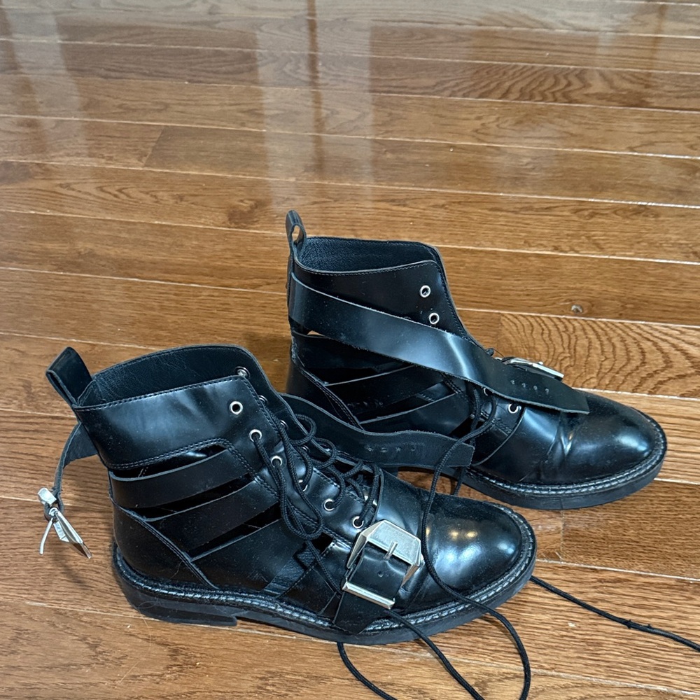 ASOS Black Strappy Buckle Lace-Up Ankle Boots